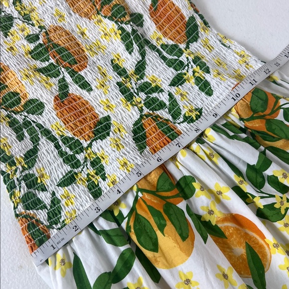 8 OAK LANE Sz M Orange Grove Smocked Tiered Dress Cotton Flutter Sleeve - Picture 8 of 13
